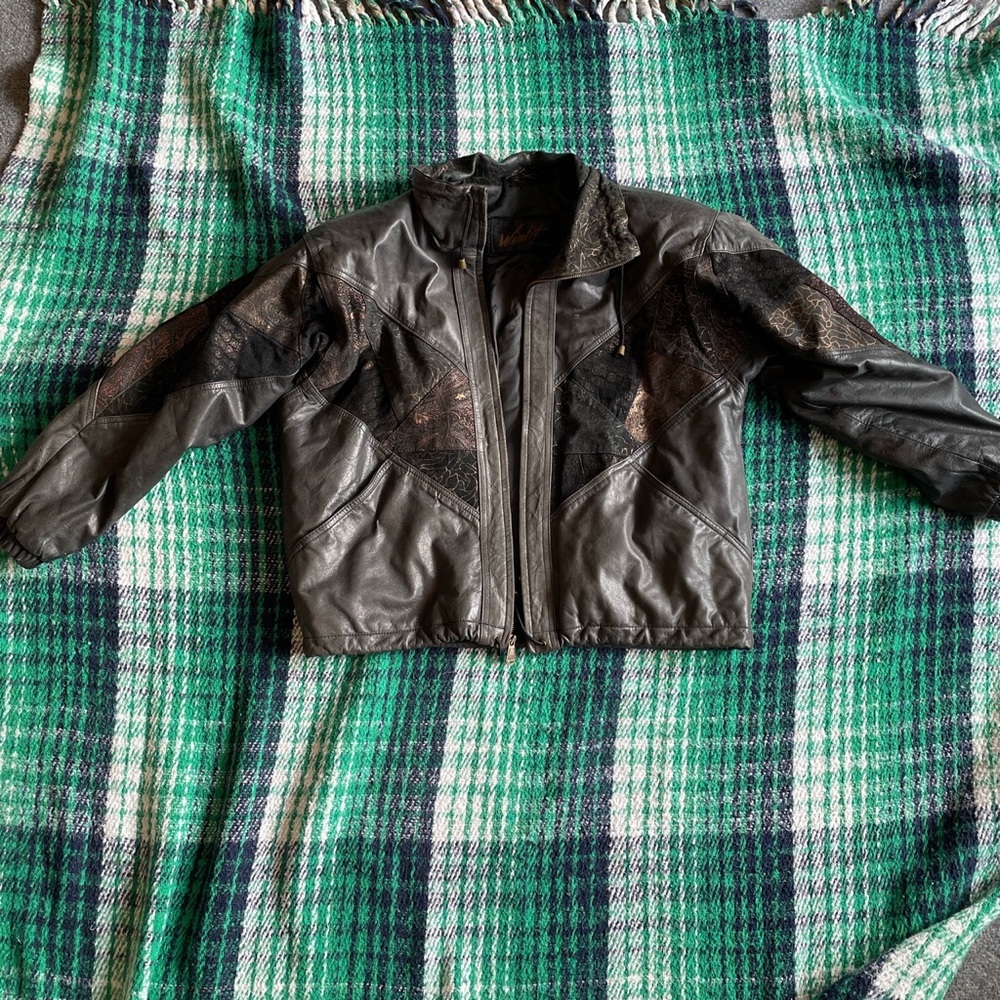 Vintage Leather Jacket w/ Flower Decal